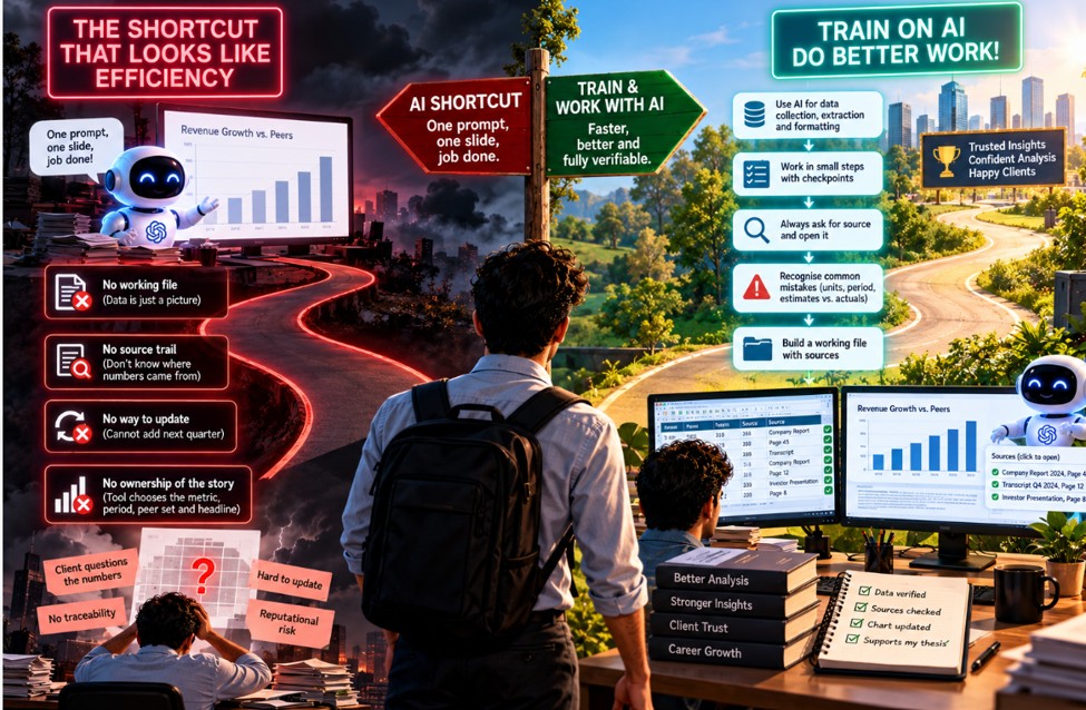 The AI shortcut of one prompt, one slide versus a trained, verifiable AI workflow with sources